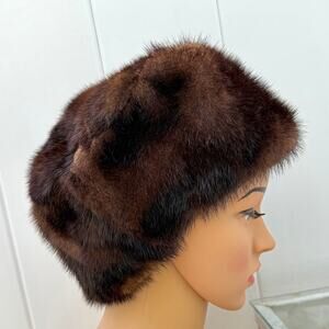 Vintage 60s Genuine Mink Fur Women’s Jackie Kennedy Brown Demi Buff Pillbox Hat
